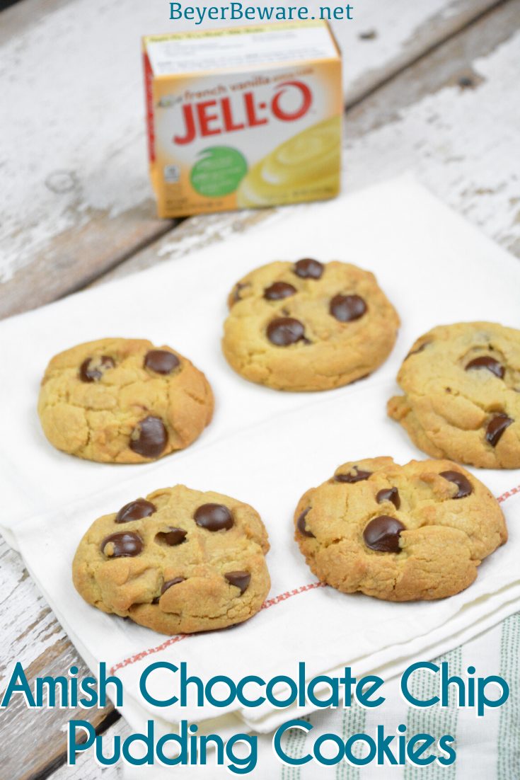 Amish chocolate chip pudding cookies combine traditional cookie ingredients with a unique combination of shortening, butter, and pudding to make these moist pudding cookies irresistible.