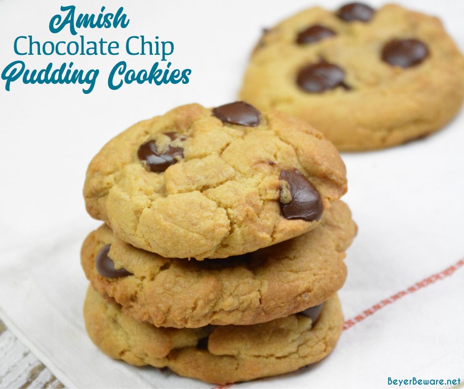 Amish chocolate chip pudding cookies combine traditional cookie ingredients with a unique combination of shortening, butter, and pudding to make these moist pudding cookies irresistible. 