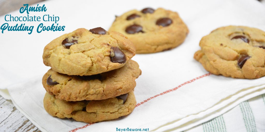 Amish chocolate chip pudding cookies combine traditional cookie ingredients with a unique combination of shortening, butter, and pudding to make these moist pudding cookies irresistible.