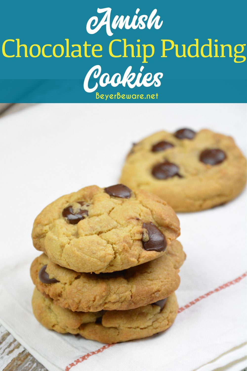 Amish chocolate chip pudding cookies combine traditional cookie ingredients with a unique combination of shortening, butter, and pudding to make these moist pudding cookies irresistible.