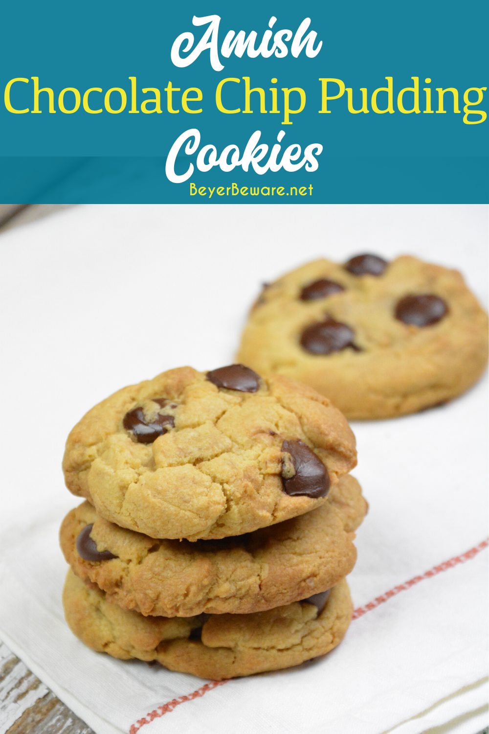 Amish chocolate chip pudding cookies combine traditional cookie ingredients with a unique combination of shortening, butter, and pudding to make these moist pudding cookies irresistible. 