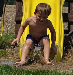 having fun on the water slide