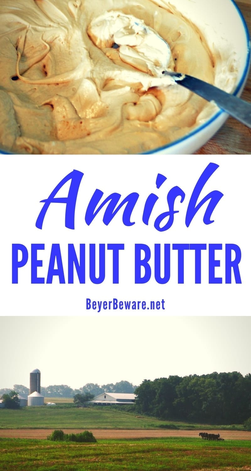 Amish peanut butter recipe is the sweet combination of marshmallow fluff, peanut butter, honey and a totally random secret ingredient. 