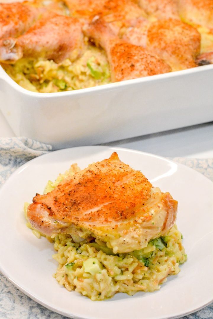Easy chicken and rice is a simple chicken casserole recipe you bake with two packages of Knorr chicken rice, cream of chicken soup, and chicken.