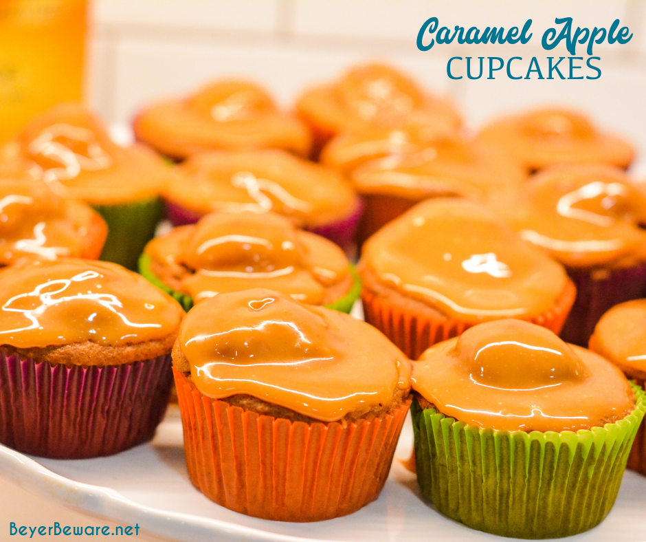Caramel Apple Cupcakes recipe is a semi-homemade cupcake that combines a spice cake mix with fresh apple and a caramel topping for the cake version of caramel apple.