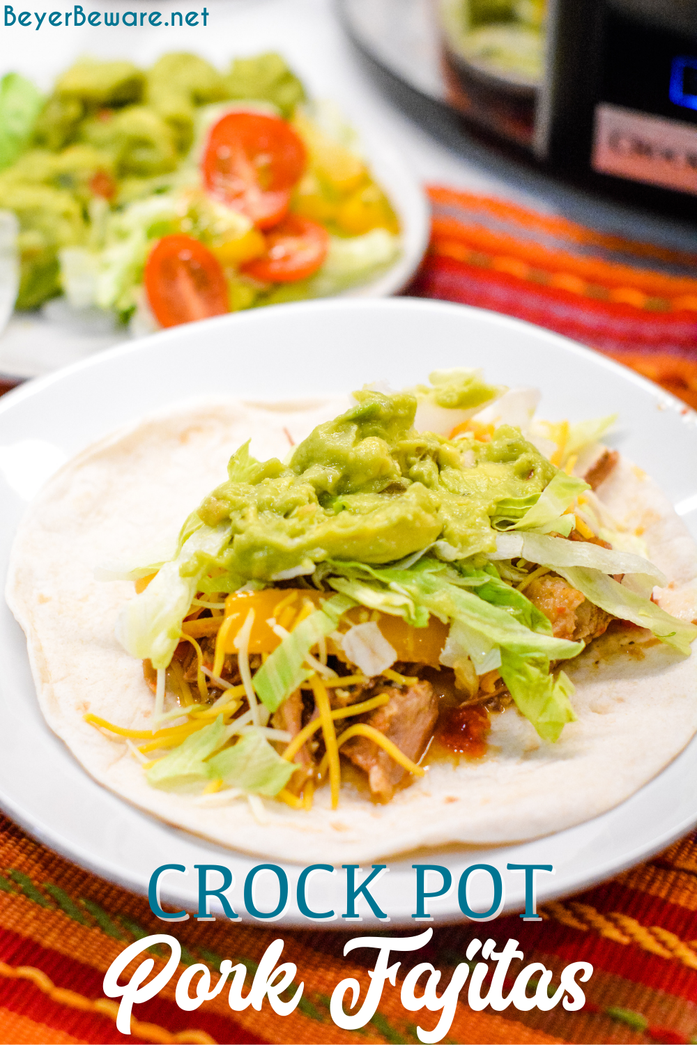 Crock Pot Pork Fajitas recipe is easy to make in a slow cooker along with a pork loin roast, can of Rotel, fajita seasonings, onions and peppers slow cooked all day for an easy weeknight dinner or Taco Tuesday.