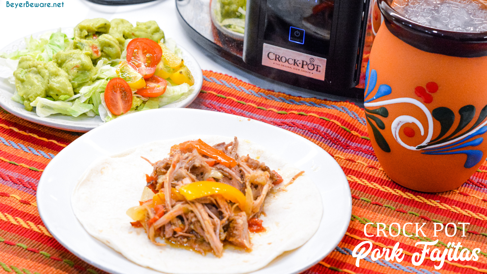 Crock Pot Pork Fajitas recipe is easy to make in a slow cooker along with a pork loin roast, can of Rotel, fajita seasonings, onions and peppers slow cooked all day for an easy weeknight dinner or Taco Tuesday.