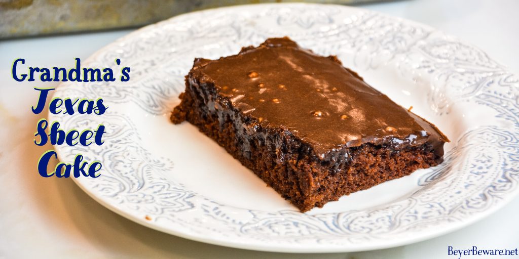 Grandma's Texas Sheet Cake is a tried and true chocolate sheet cake recipe with all the cocoa and butter in the recipe to make it so outrageously delicious.
