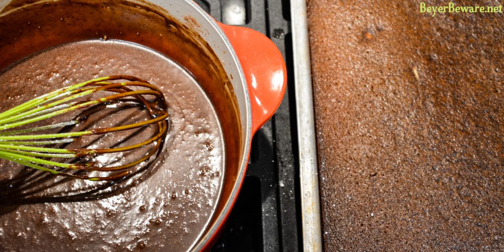 Grandma's Texas Sheet Cake is a tried and true chocolate sheet cake recipe with all the cocoa and butter in the recipe to make it so outrageously delicious.