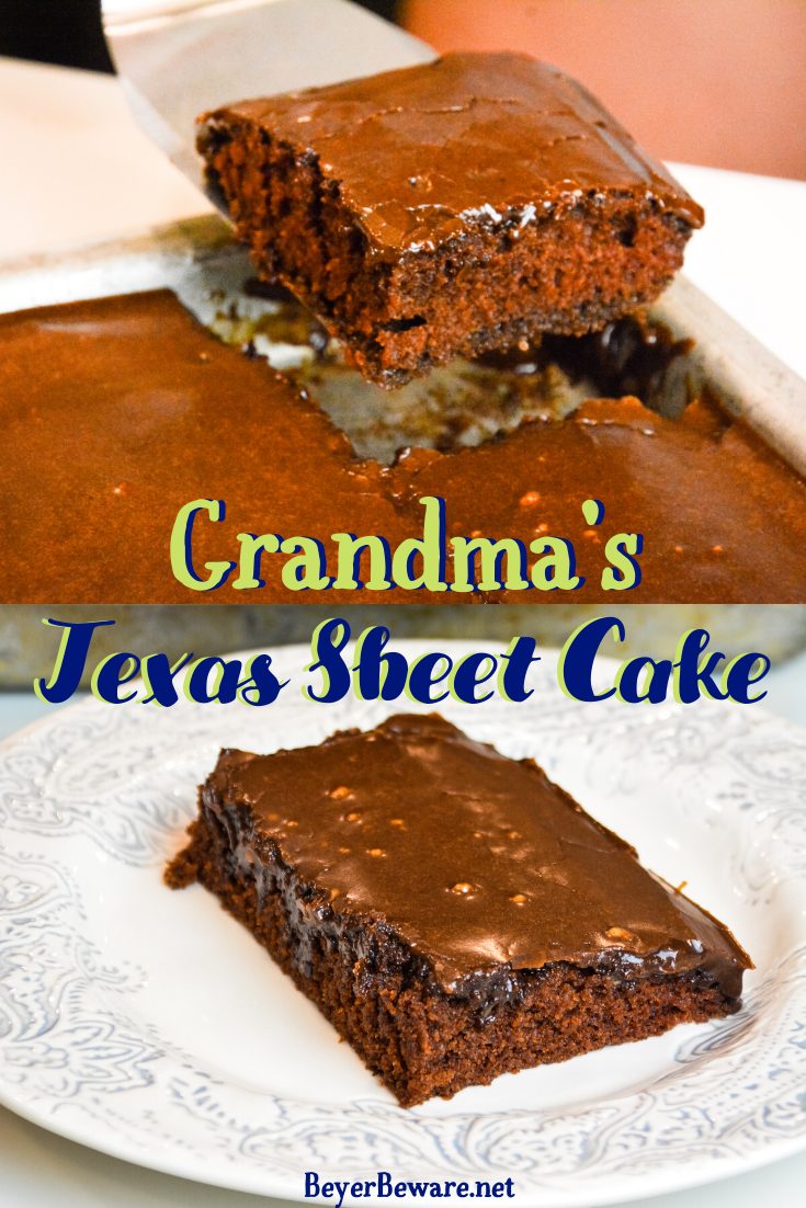 Grandma's Texas Sheet Cake is a tried and true chocolate sheet cake recipe with all the cocoa and butter in the recipe to make it so outrageously delicious.