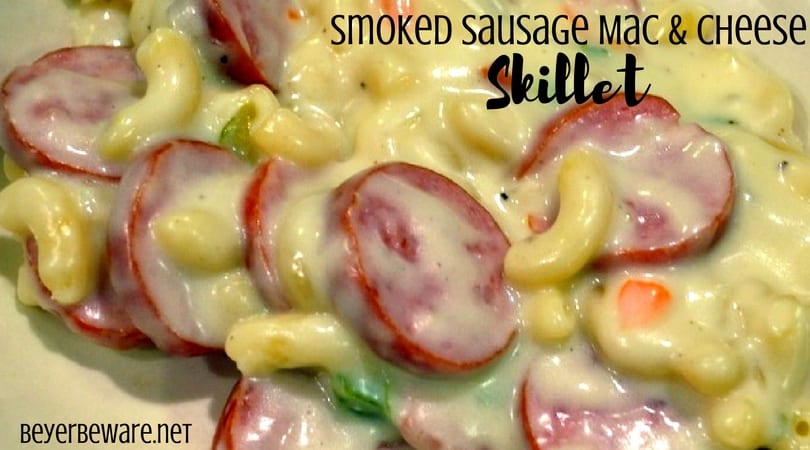 This creamy recipe for smoked sausage mac and cheese is a one pot meal that is ready in less than 30 minutes for a hearty weeknight meal.