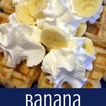 Banana Waffles are a semi-homemade waffle recipe made with a regular pancake mix and banana puree and topped off with whipped cream or maple syrup.