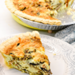 Bacon and mushroom quiche is an easy quiche recipe filled with crispy fried bacon pieces, hearty mushrooms, and lots of cheese.