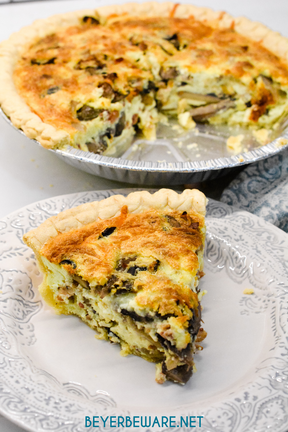Bacon and mushroom quiche is an easy quiche recipe filled with crispy fried bacon pieces, hearty mushrooms, and lots of cheese.