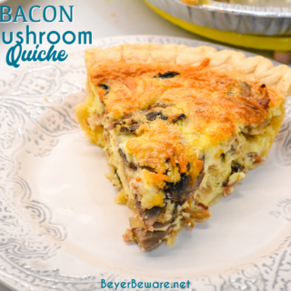 Bacon and mushroom quiche is an easy quiche recipe filled with crispy fried bacon pieces, hearty mushrooms, and lots of cheese.