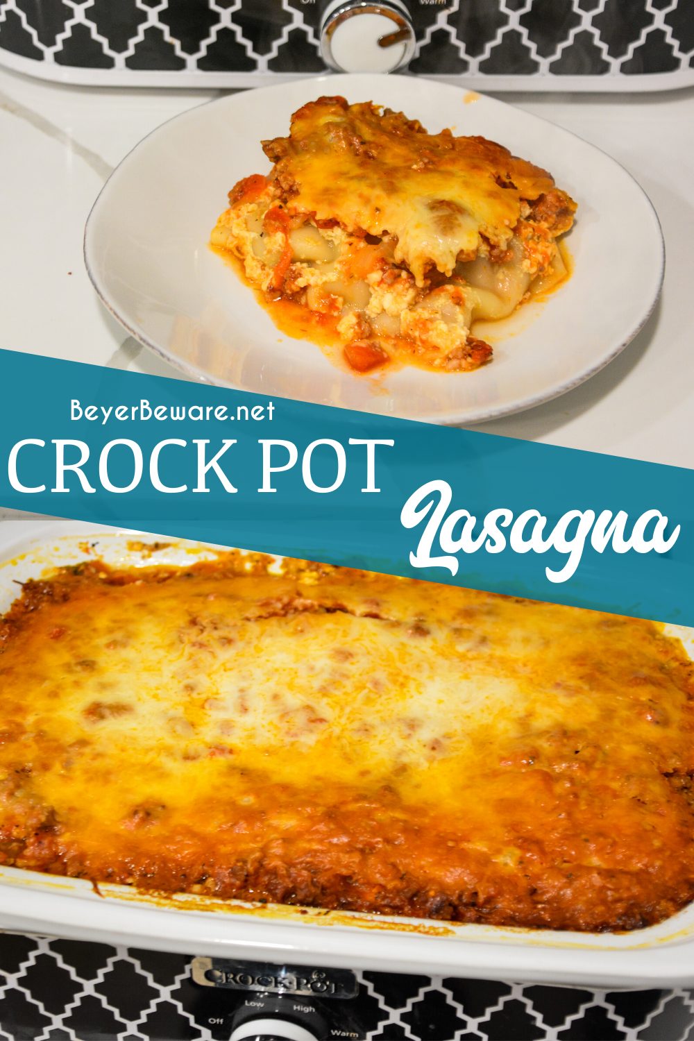 Crock pot lasagna is an easy lasagna recipe using no-boil or regular lasagna noodles that can slow cook in your casserole crock pot all day long.