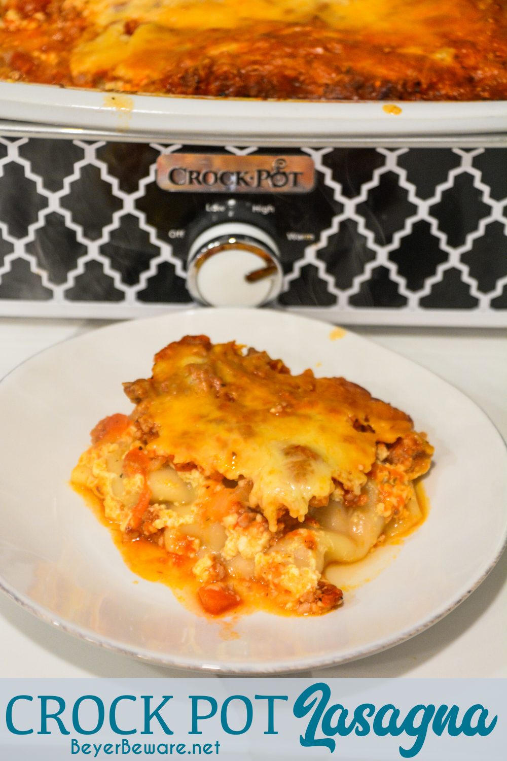 Crock pot lasagna is an easy lasagna recipe using no-boil or regular lasagna noodles that can slow cook in your casserole crock pot all day long.