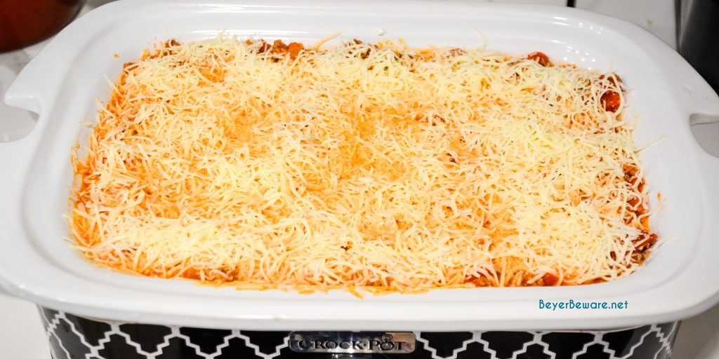 Crock pot lasagna is an easy lasagna recipe using no-boil or regular lasagna noodles that can slow cook in your casserole crock pot all day long.