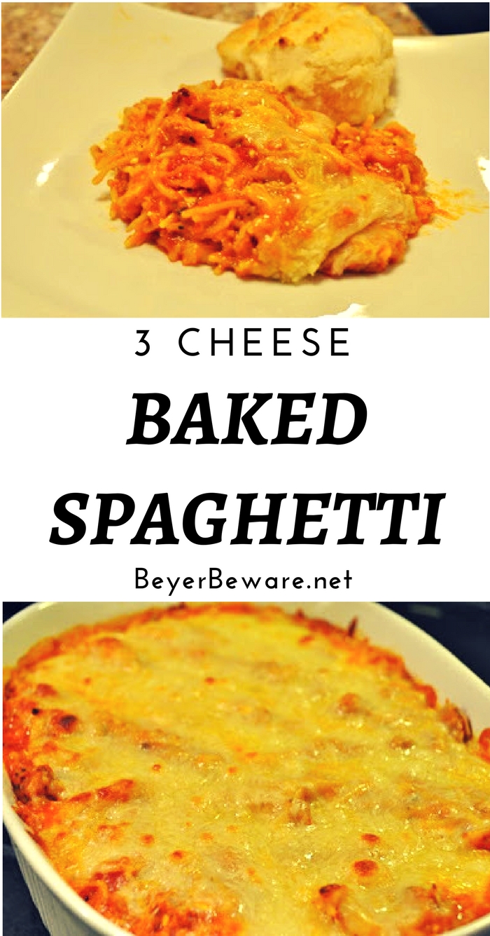 For a twist to the normal spaghetti and meatballs, try this creamy, cheesy 3 cheese baked spaghetti recipe on a weeknight.