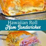 12 Hawaiian sweet rolls 1 onion minced or grated with food chopper 1 stick butter 3 tablespoons Dijon Mustard 2 teaspoons Worcestershire sauce 3 teaspoons poppy seeds ½ pound deli ham 8 slices Swiss cheese