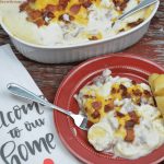 Hard-boiled egg and bacon breakfast casserole combines sliced hard-boiled eggs, crumbled bacon, a white sauce and cheese for the best brunch recipe. #Breakfast #Eggs #Casserole #Bacon