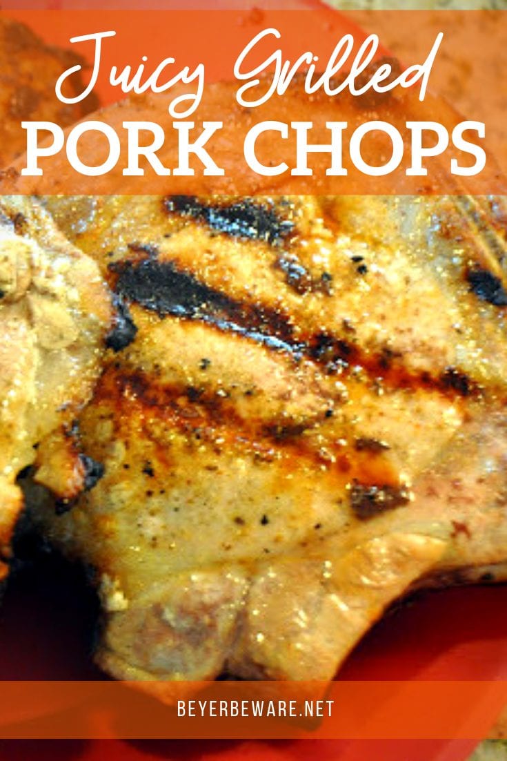 Juicy grilled pork chops are fool proof with this grilled brined pork chop recipe of brown sugar, salt, vinegar and water prior to grilling.