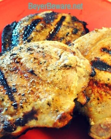 One way to make sure you have juicy grilled pork chops is to make grilled brined pork chops. OH, and cooking just to 150 degrees before letting the pork chops rest.