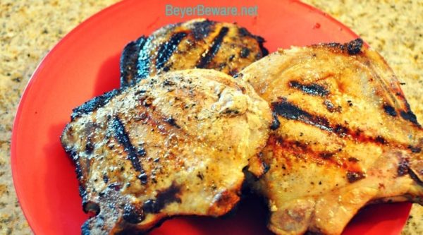 One way to make sure you have juicy grilled pork chops is to make grilled brined pork chops. OH, and cooking just to 150 degrees before letting the pork chops rest.