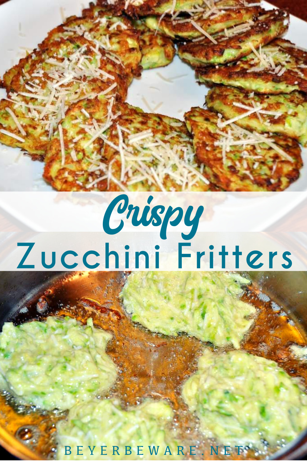Crispy zucchini fritters are a simple recipe to use zucchini in a pan-fried fritter that even people who aren't vegetable lovers will eat. Put some ranch on the side to dip these zucchini fritters in and everyone will love this finger food.
