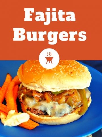 Fajita Burgers are perfect for Mexican food lovers made by mixing fajita seasoning into ground beef patties and topping with cheese, onions and peppers. #burgers #Tacos #MexicanFood #Grilling #Beef