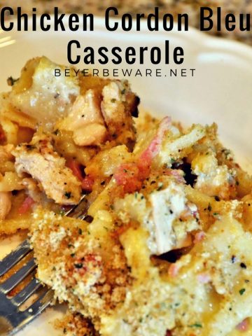 This creamy, chicken cordon bleu casserole recipe is a great way to use leftover chicken and will be a favorite dinner.