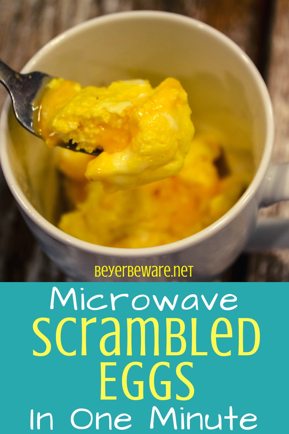 Microwave scrambled eggs in 1 minute is a perfect protein based breakfast for people needing a breakfast quick and on-the-go. Drop the eggs in a coffee mug and cook them in the mug to take with you when you leave to eat on the run. #Breakfast #QuickBreakfastIdeas #Eggs #microwave #Protein #LowCarb #Keto