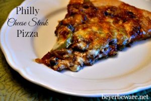 The Philly Cheese Steak Pizza recipe is as good as the sandwich, only you can eat it by the slice.