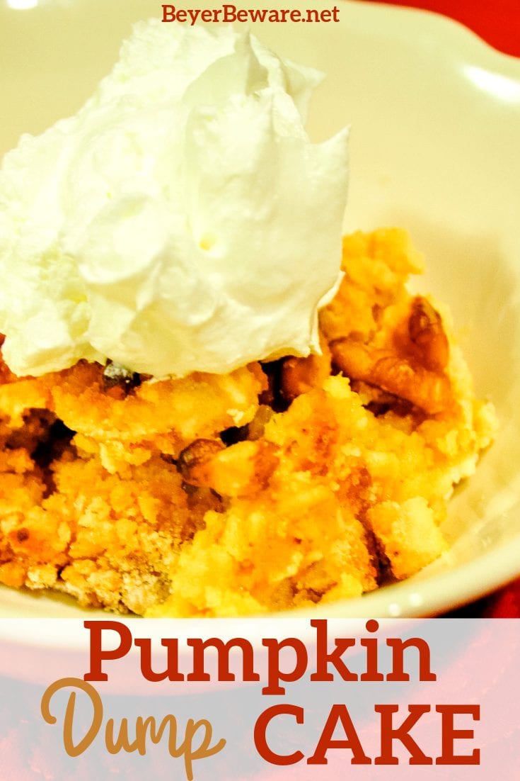 This pumpkin crunch recipe, aka pumpkin dump cake, is an easy recipe that takes 5 minutes to mix together and ready in under an hour. Every pumpkin lover will beg you for the recipe.