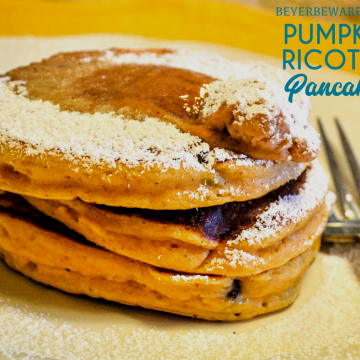 Pumpkin ricotta pancakes are a fluffy, pancake with all the fall flavors with both real pumpkin and ricotta in the batter with lots of fall spices. Add chocolate chips to make them even more decadent.