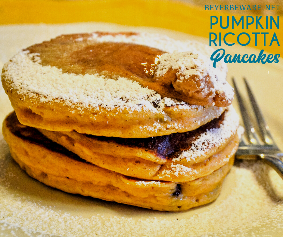 Pumpkin ricotta pancakes are a fluffy, pancake with all the fall flavors with both real pumpkin and ricotta in the batter with lots of fall spices. Add chocolate chips to make them even more decadent. 