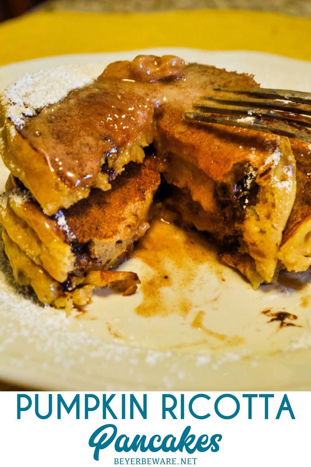 Pumpkin ricotta pancakes are a fluffy, pancake with all the fall flavors with both real pumpkin and ricotta in the batter with lots of fall spices. Add chocolate chips to make them even more decadent. 