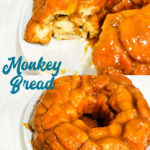 Monkey bread is a caramel pull-apart bread made with Grands biscuits, butter, sugar, and cinnamon then baked in a bundt cake pan for a gooey breakfast bread.
