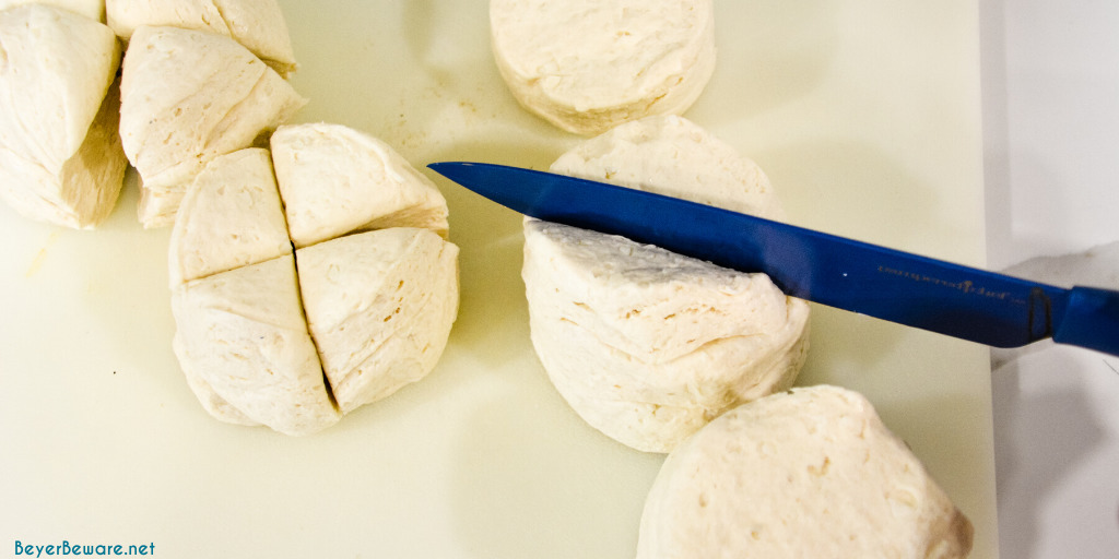 Cutting biscuits into quarters