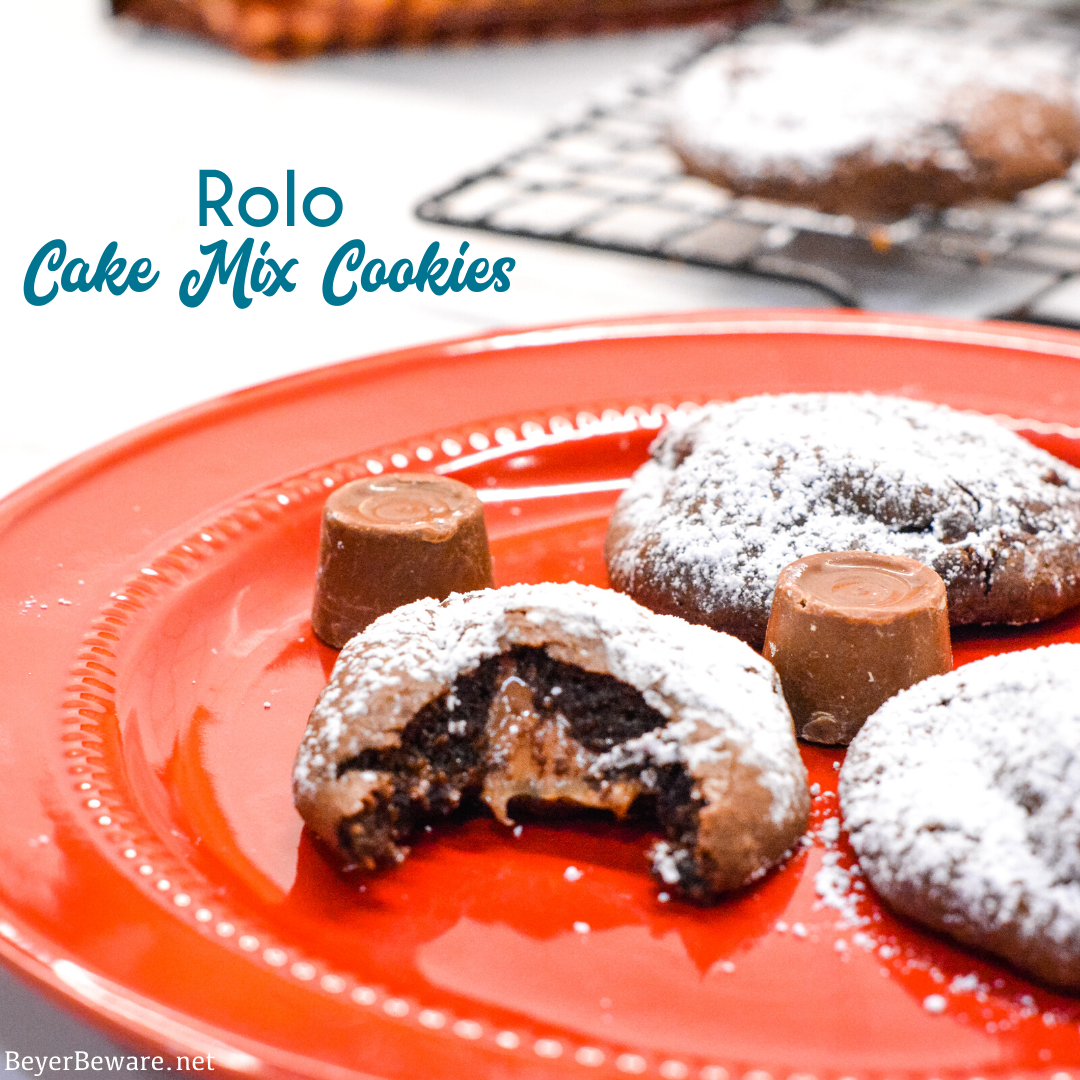 Rolo cake mix cookies are a simple cake mix cookie recipe with a caramel center from a Rolo candy made with just 4 ingredients.