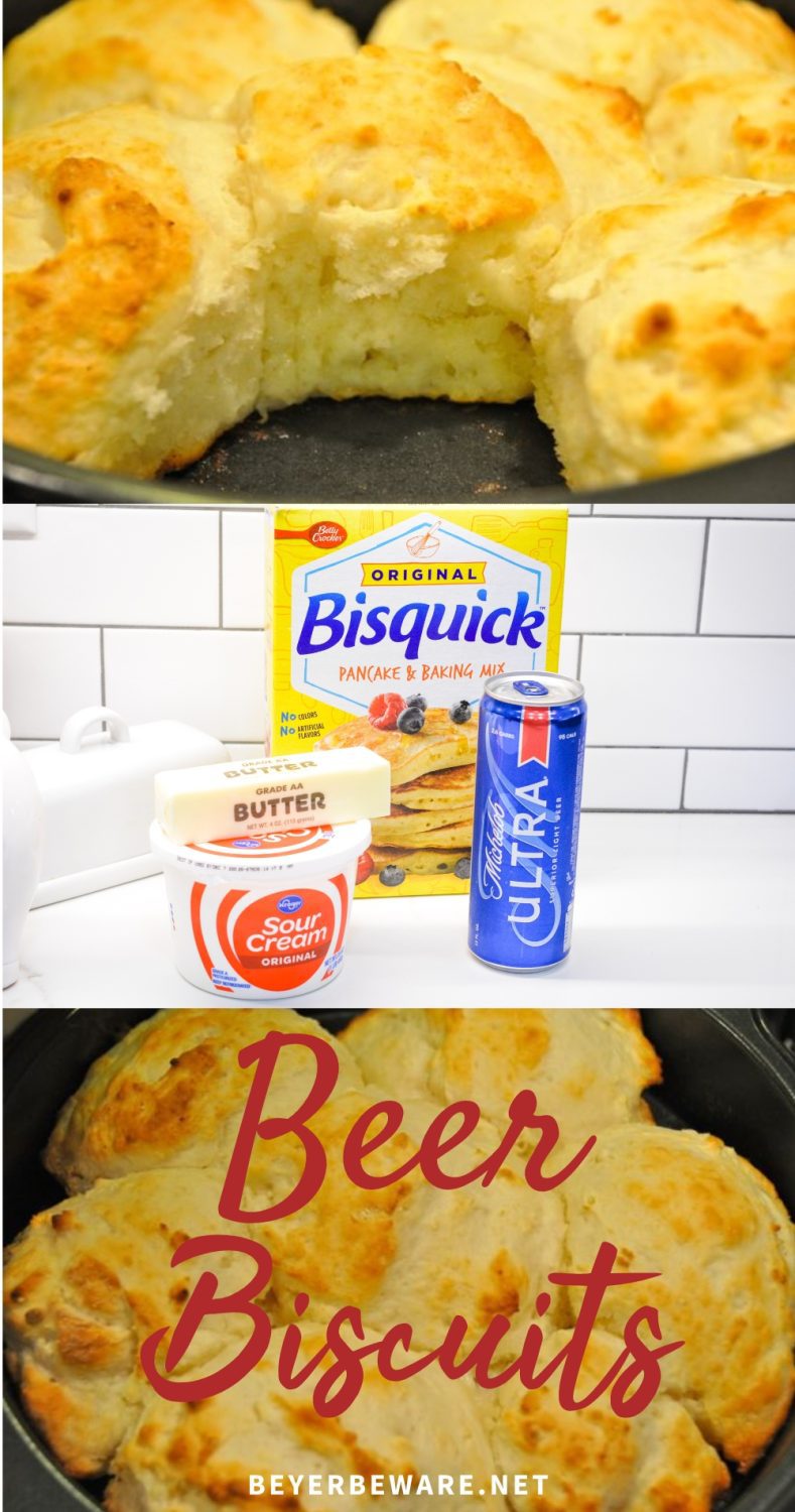 This beer biscuit recipe is very similar to 7-Up biscuits and is an easy 4-Ingredient drop biscuit recipe that is baked in melted butter to form a butter crust bottom.