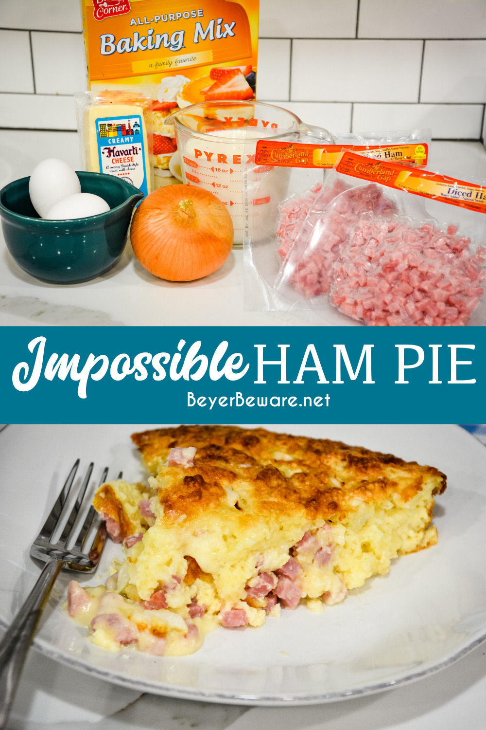 Impossible ham and swiss pie is a simple recipe to make with leftover ham and biscuit mix for an easy weeknight dinner.
