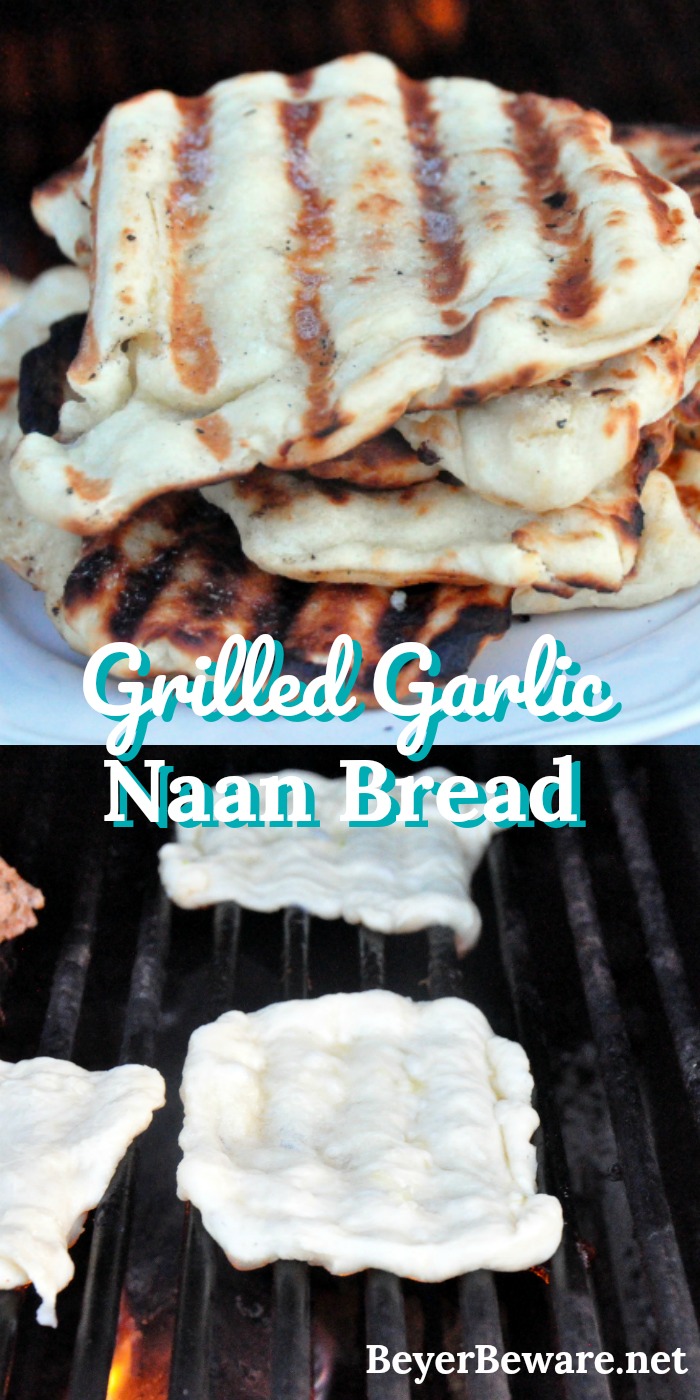 One of our favorite things in the summer is grilled garlic naan bread recipe. It is an easy to make yeast bread and cooks quickly on the grill.