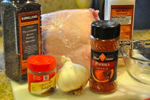 Paprika, garlic clove, sage, salt and pepper