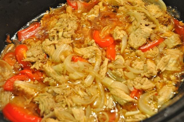 Carnitas with peppers, onions and garlic