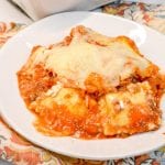 Ravioli Lasagna is a 5-ingredient recipe that combines cheese ravioli, ground beef, cheese and spaghetti sauce for an easy weeknight dinner.