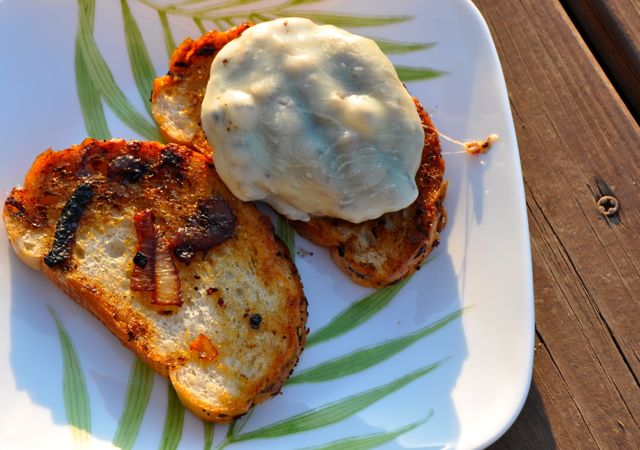 Making the French onion burger