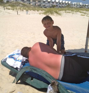 sunburned on the beach