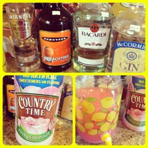 Island Lemonade Ingredients of rum, vodka, gin, peach schnapps and lemonade mix