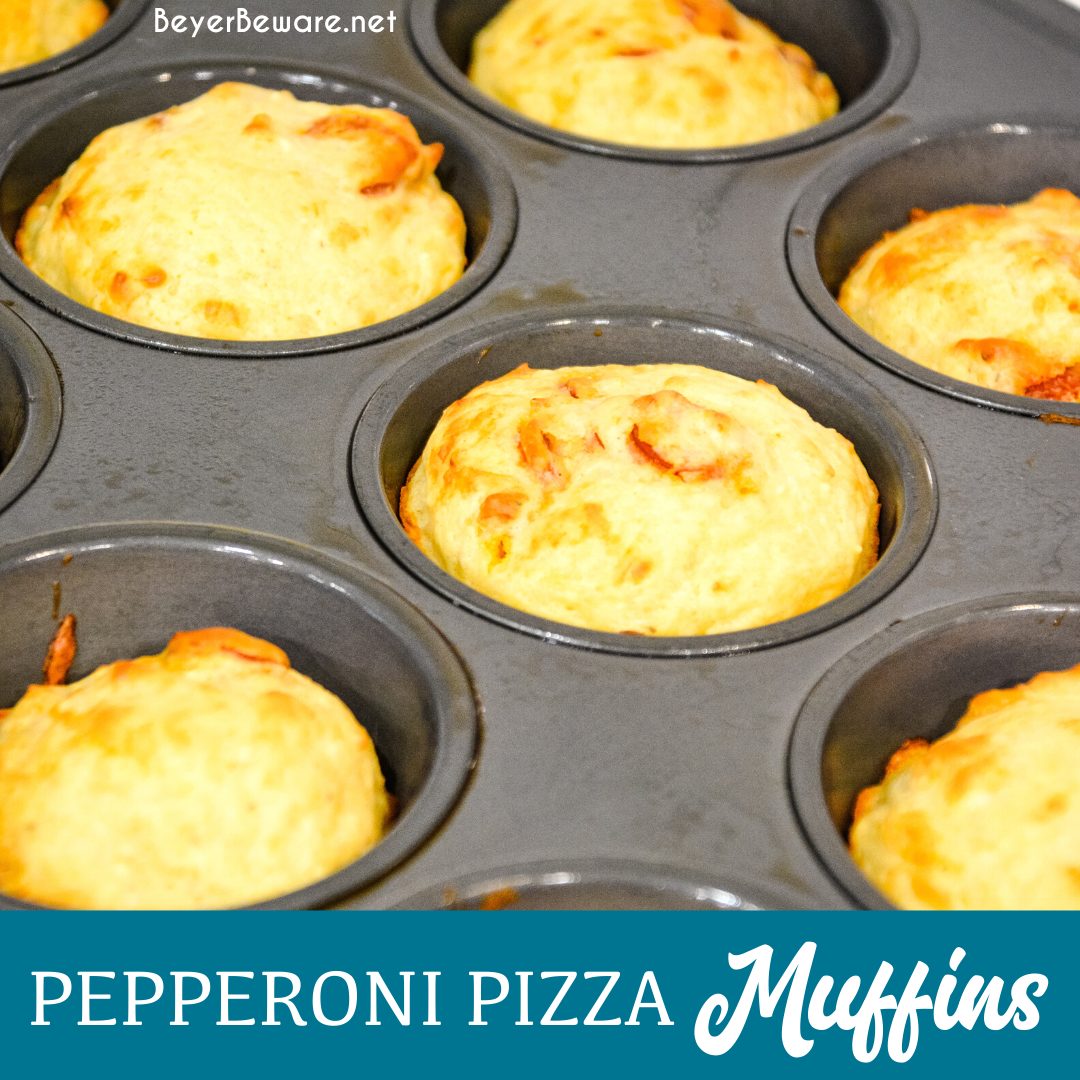 Pepperoni pizza muffins is a simple recipe made with lots of biscuit mix, pepperoni and cheese are a great lunch, dinner on the go or even pizza snack.